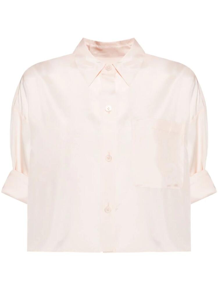 TWP folded-sleeve cropped silk shirt - Pink Cover