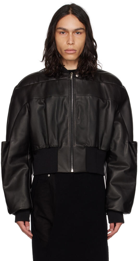 Rick Owens Black Girdered Leather Bomber Jacket Cover