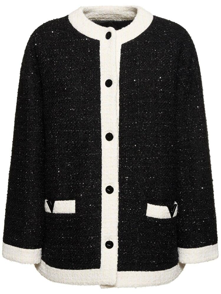 VALENTINO Tweed Lurex Caban Collarless Jacket Cover