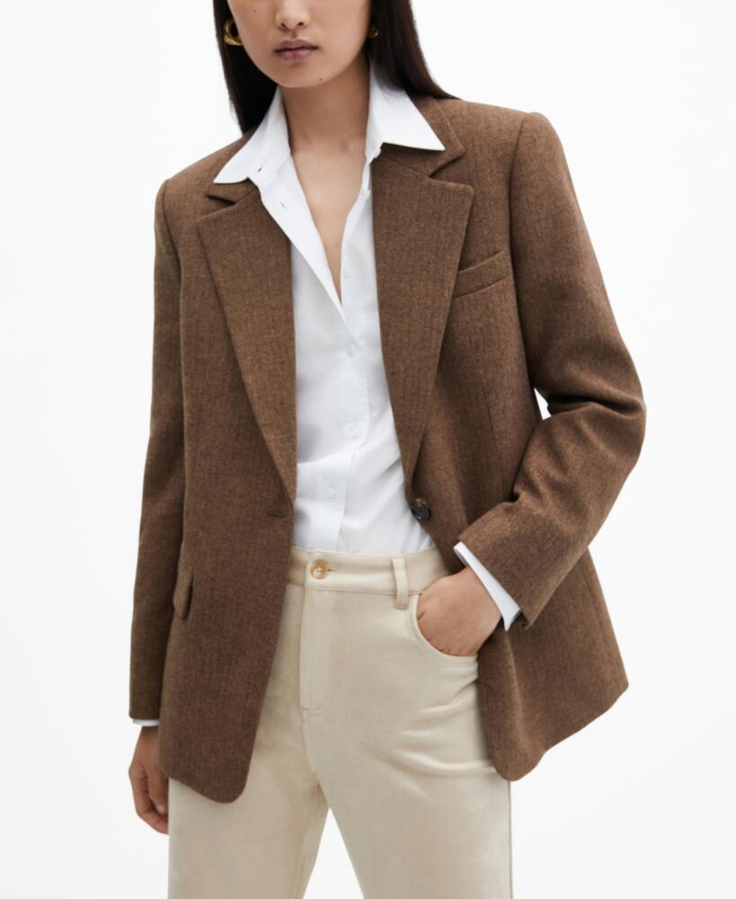 Mango Women's Long Lapel Blazer - Brown Cover