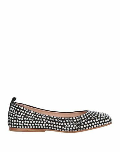 Eddy Daniele Woman Ballet flats Black Soft Leather, Swarovski Crystal Cover