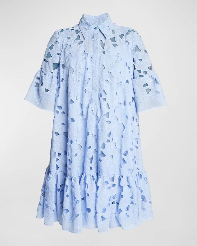 Talbot Runhof Floral Broderie Anglaise Ruffle Short-Sleeve Shirtdress Cover