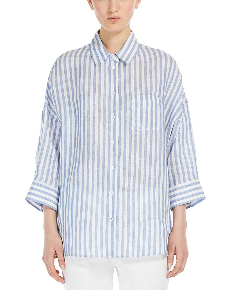 Weekend Max Mara Light Blue Linen Stripe Shirt Cover