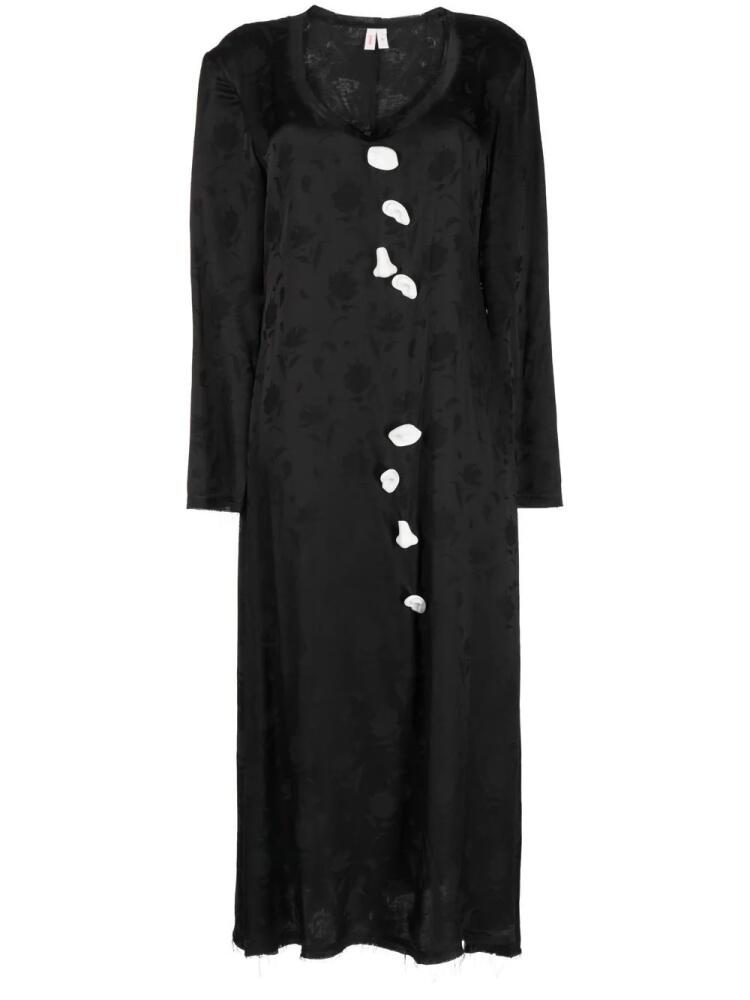 yuhan wang floral-jacquard long-sleeve dress - Black Cover