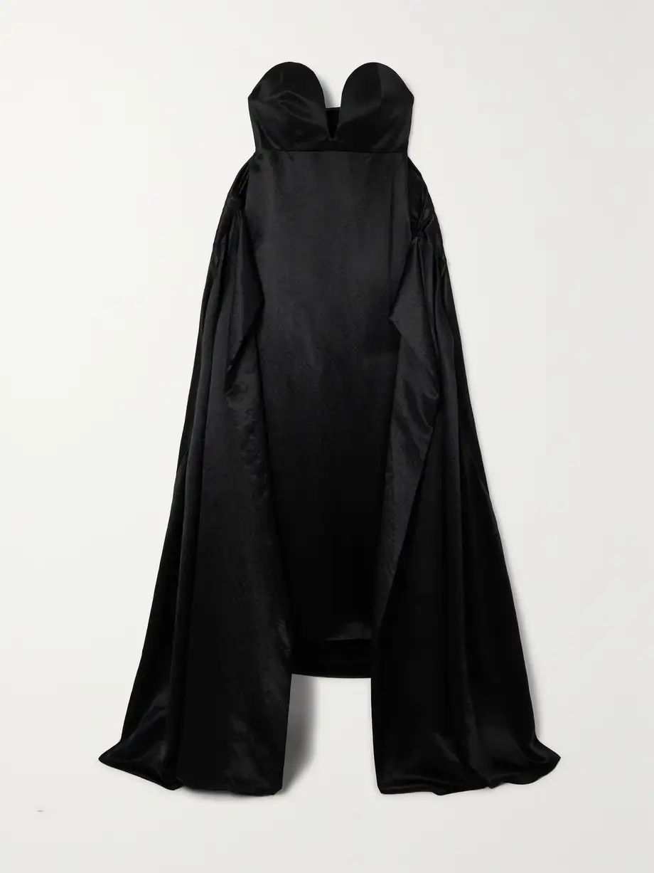 Loewe - Strapless Cape-effect Hammered-satin Gown - Black Cover