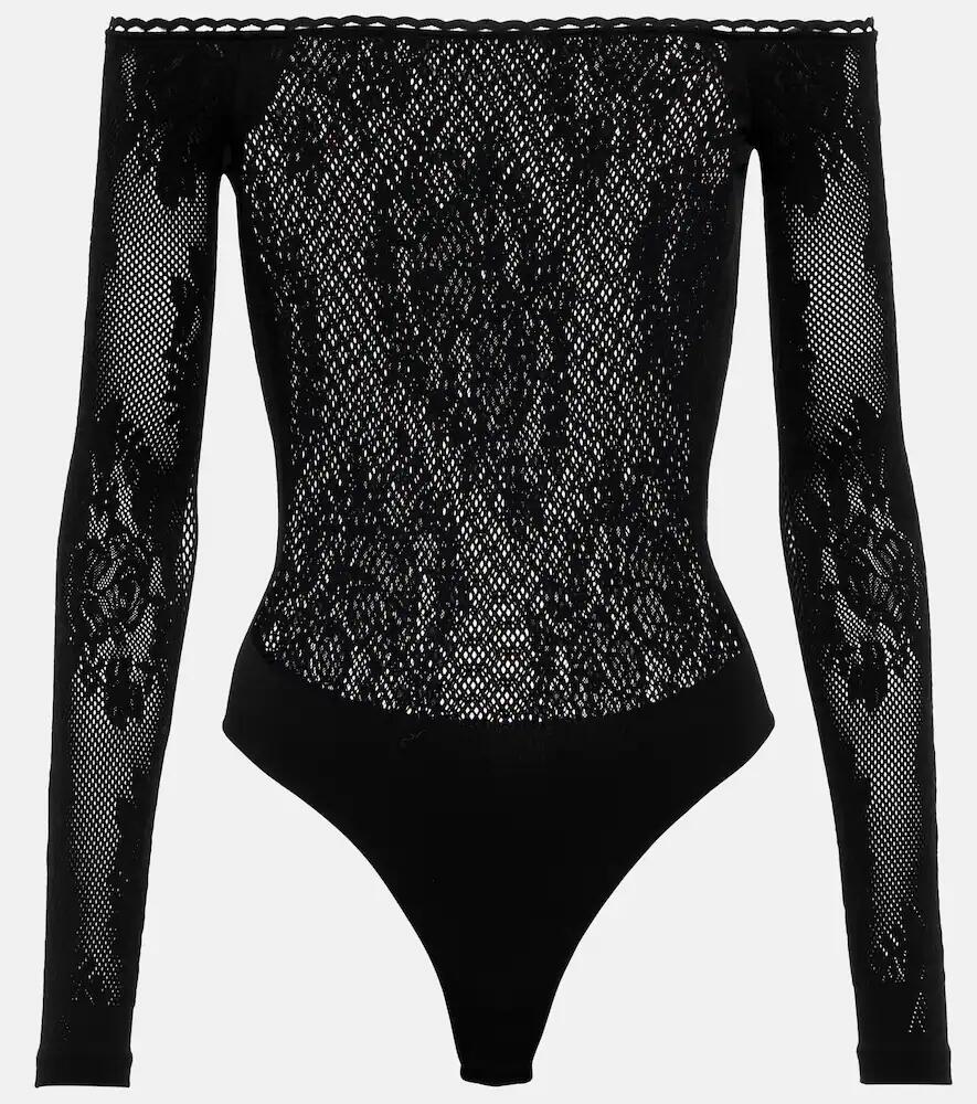 The Attico Lace off-shoulder bodysuit Cover