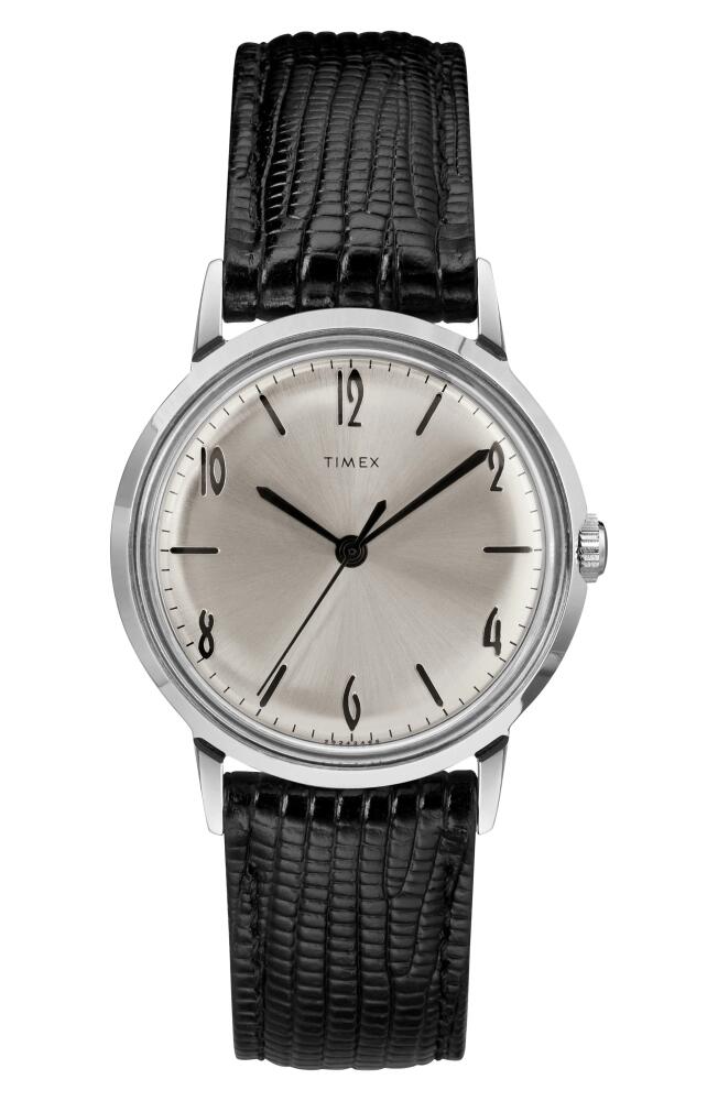 Timex Marlin Leather Strap Watch, 34mm in Black/Silver Cover