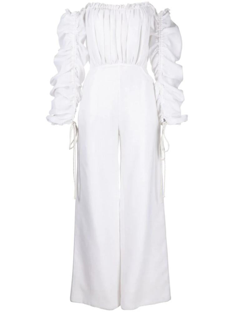 Saiid Kobeisy gathered ruffled-trim linen jumpsuit - Neutrals Cover