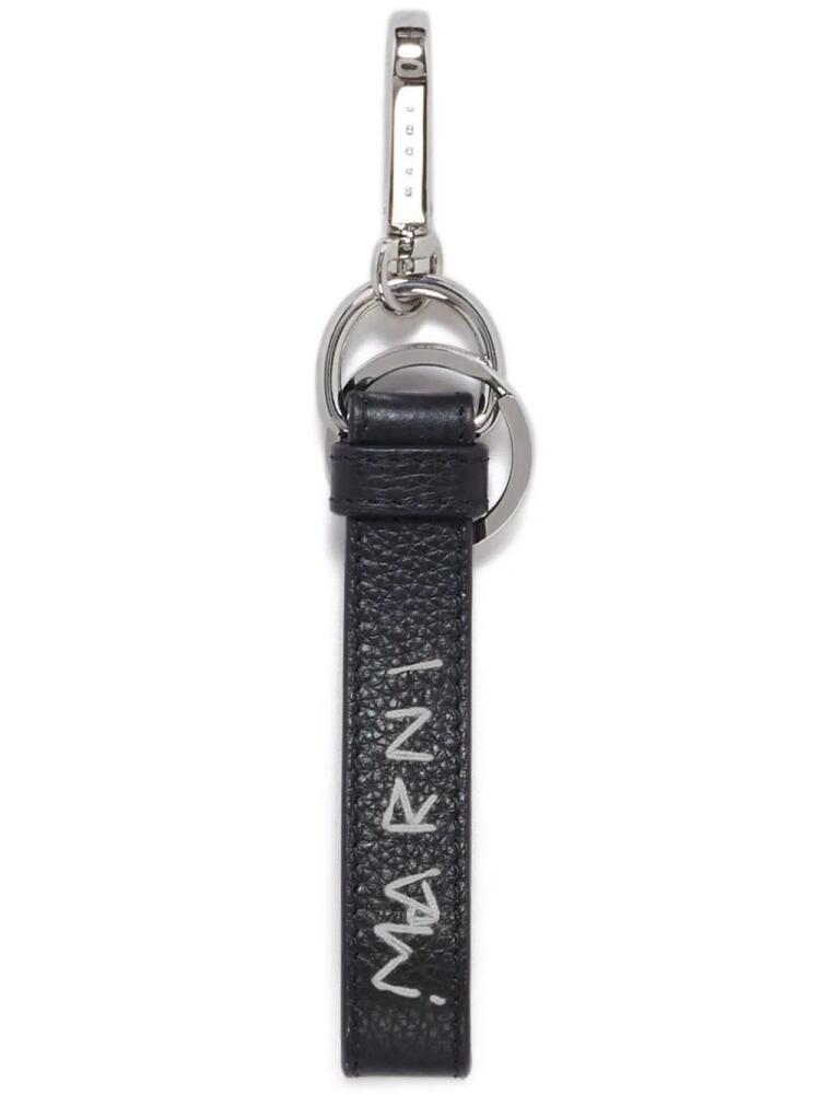 Marni logo-embroidered leather keyring - Black Cover