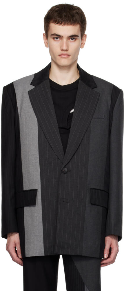 Feng Chen Wang Black & Gray Multi Paneled Blazer Cover