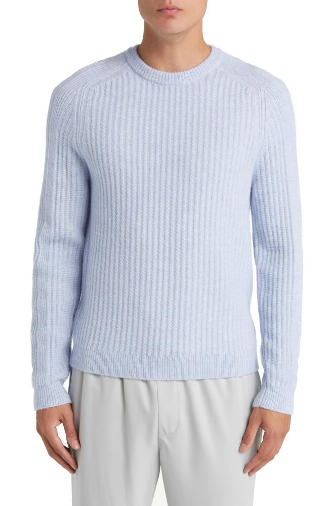 Reiss Millerson Textured Wool & Cotton Blend Crewneck Sweater in Soft Blue Melange Cover