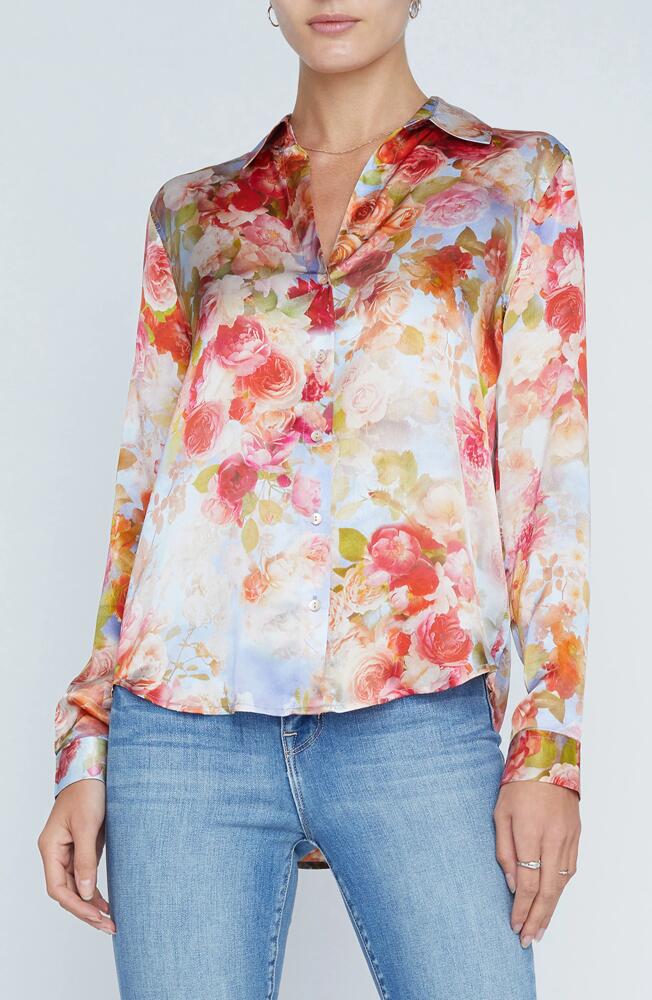 L'AGENCE Tyler Floral Print Silk Shirt in Pink Multi Soft Cloud Floral Cover