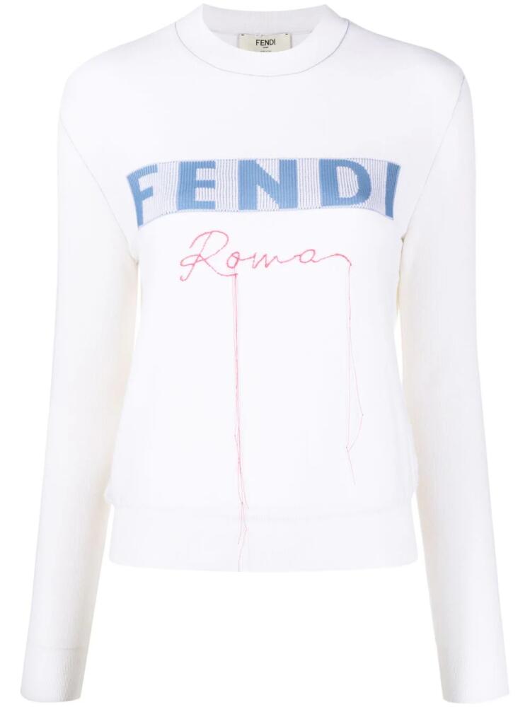 FENDI logo-print exposed-seam jumper - White Cover