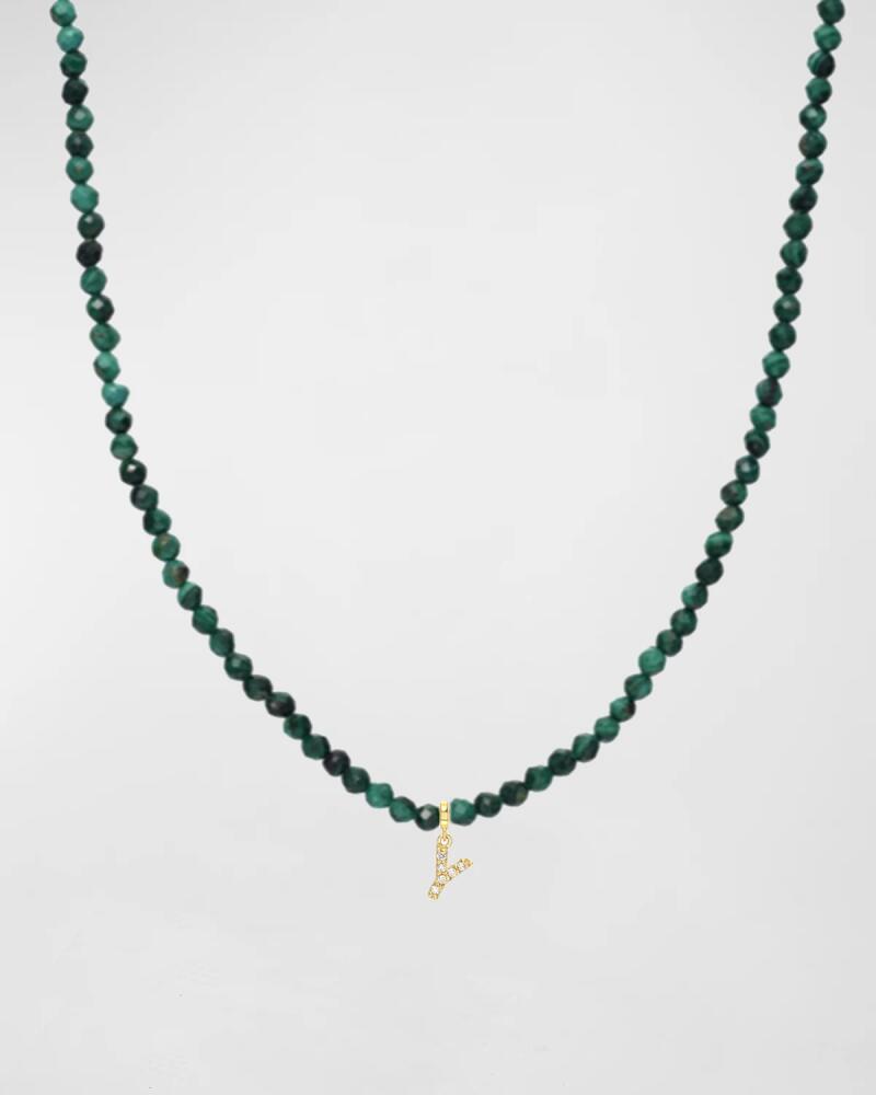 Zoe Lev Jewelry Malachite Beaded Mini Diamond Spaced Initial Necklace Cover