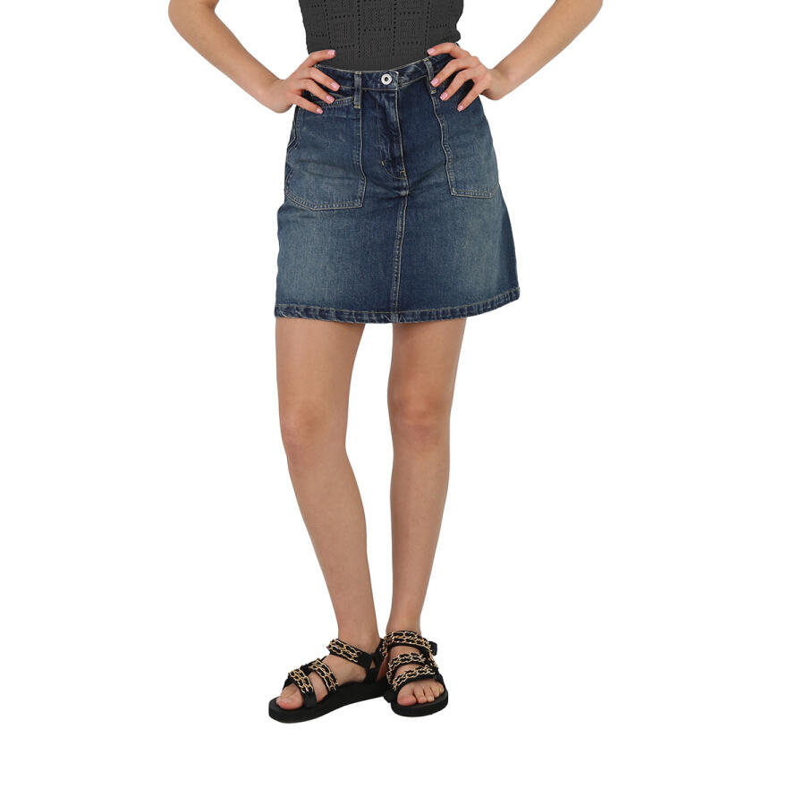 Kenzo Dark Stone Blue Denim Flared Mini Skirt Cover