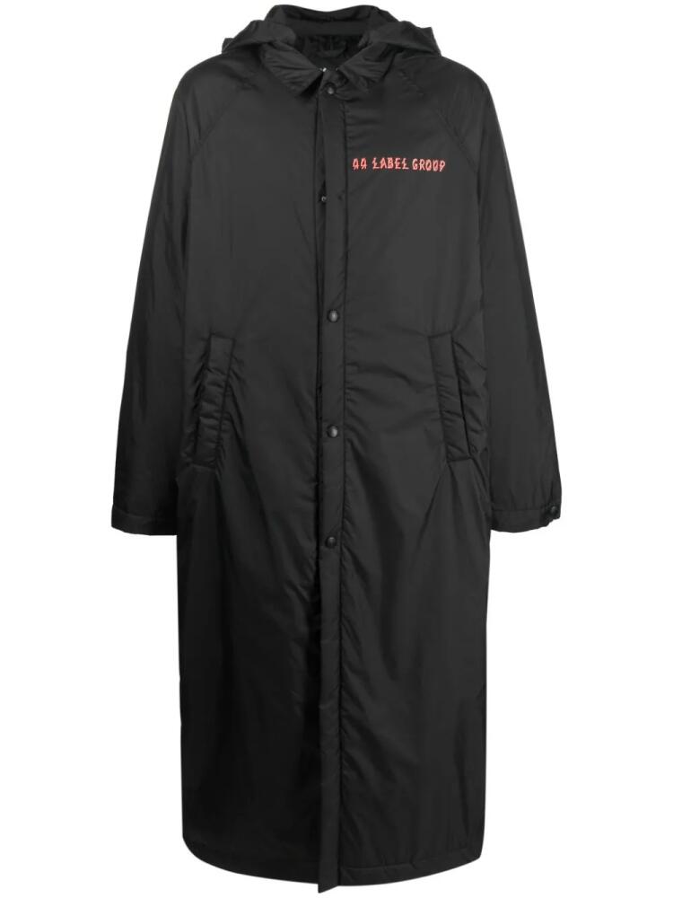 44 LABEL GROUP logo-print long hooded jacket - Black Cover