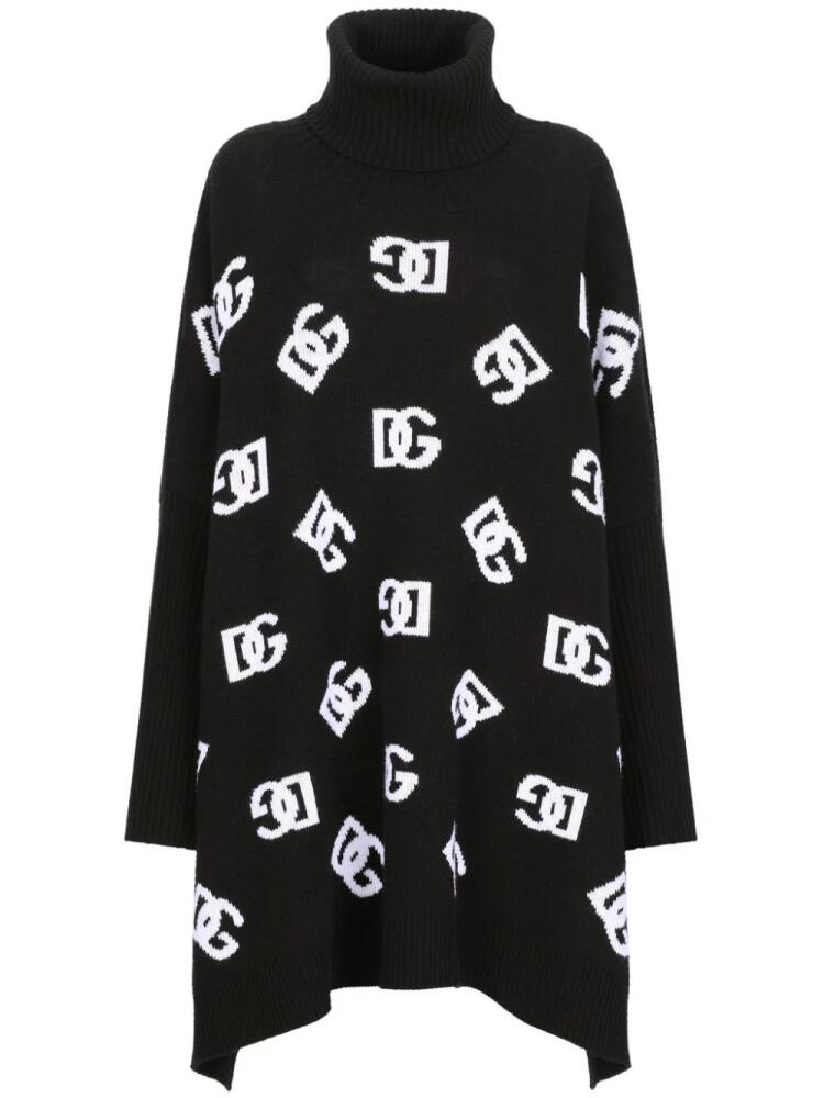 Dolce & Gabbana logo-jacquard roll-neck poncho - Black Cover