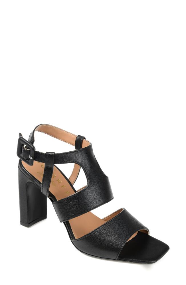 Journee Signature Beckie Block Heel Sandal in Black Leather Cover