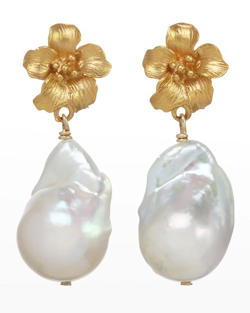 Margo Morrison Baroque Pearl Earrings with Vermeil Flower, Limited Edition Cover