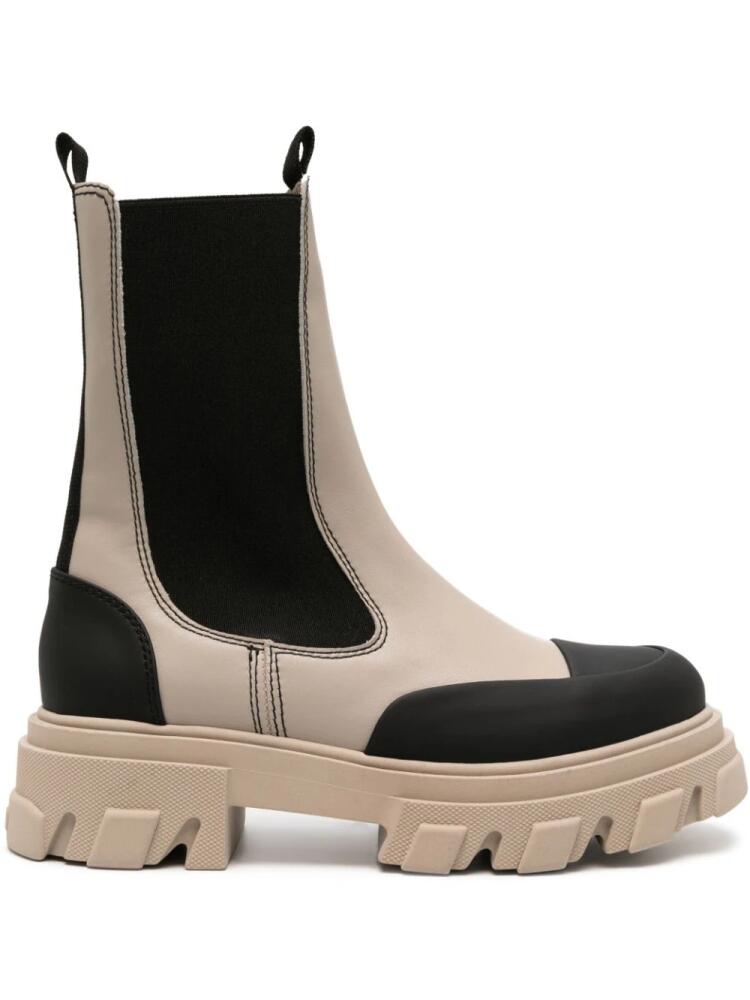 GANNI Cleated faux-leather chelsea boots - Neutrals Cover