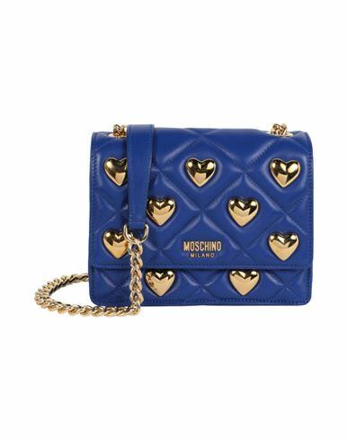 Moschino Heart Studs Quilted Crossbody Bag Woman Cross-body bag Blue Lambskin Cover