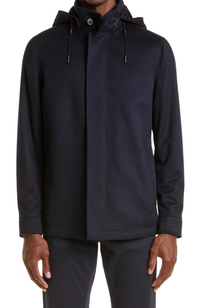 ZEGNA Oasi Cashmere Lite Hooded Jacket in Navy Cover