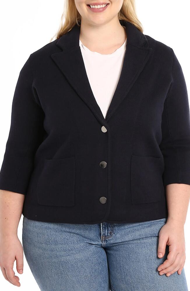 MINNIE ROSE Three-Quarter Sleeve Cotton Blend Knit Blazer in Navy Cover