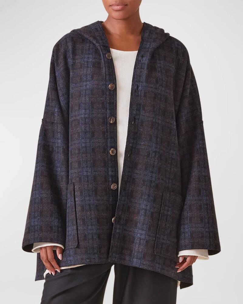 Eskandar Hooded Plaid Coat with Raw Edges (Long Length) Cover