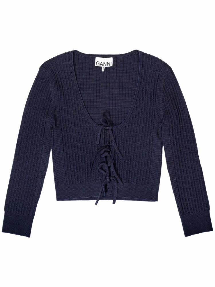 GANNI melange-knit cropped cardigan - Blue Cover