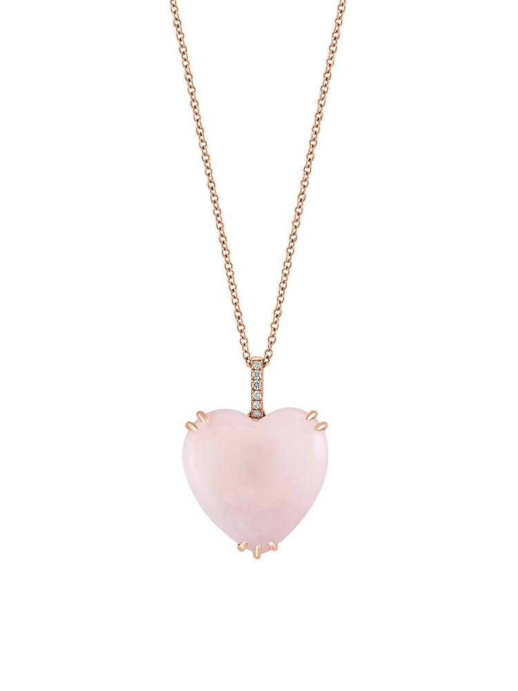 Effy Women's 14K Rose Gold, Pink Opal & Diamond Heart Pendant Necklace Cover