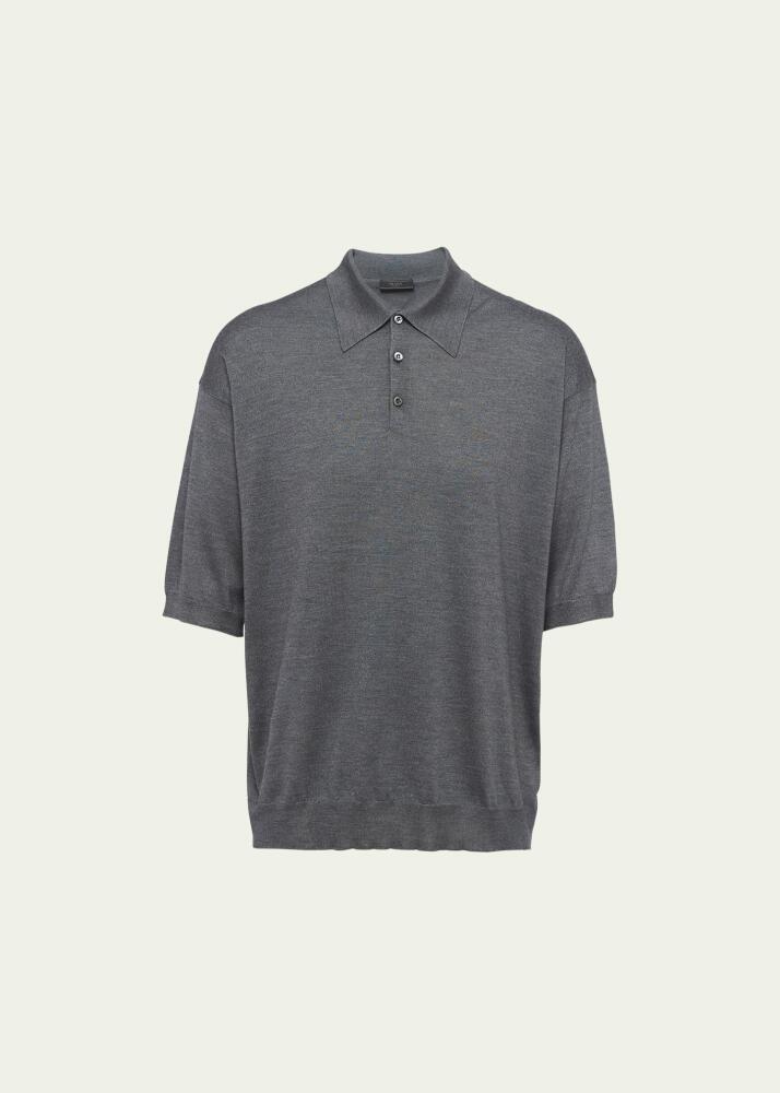 Prada Men's Silk Knit Polo Shirt Cover