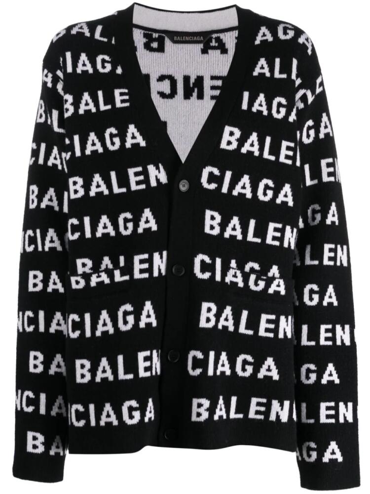 Balenciaga intarsia-knit logo-motif cardigan - Black Cover