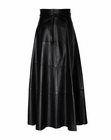 8 By Yoox Leather Midi High-waist Full Skirt Woman Maxi skirt Black Lambskin Cover