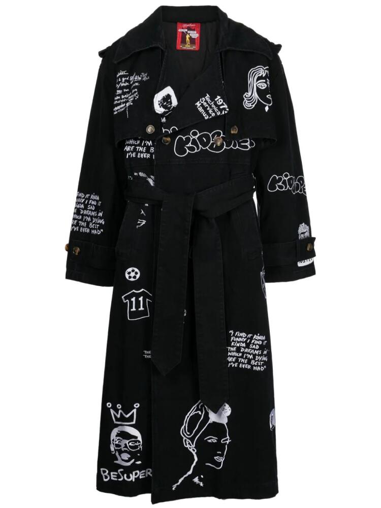 KidSuper embroidered cotton trench coat - Black Cover