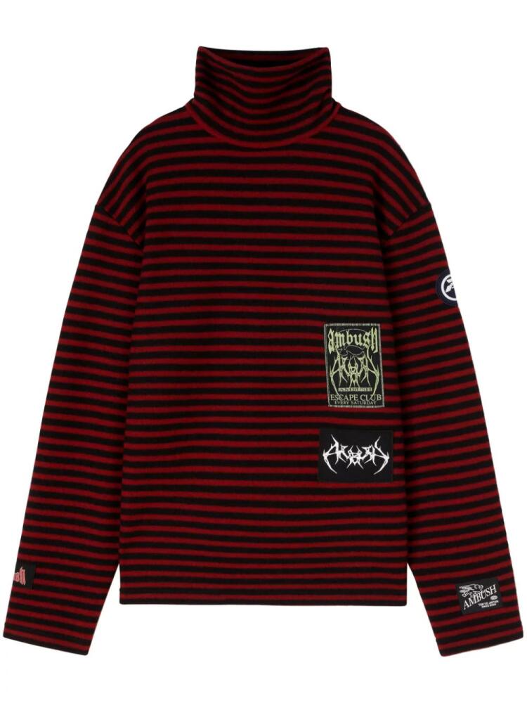 AMBUSH logo-patchwork striped turtleneck jumper - Red Cover