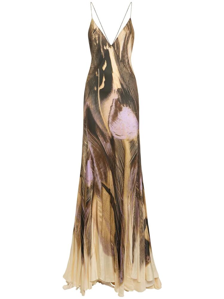 ROBERTO CAVALLI Printed Viscose Satin Long Dress Cover