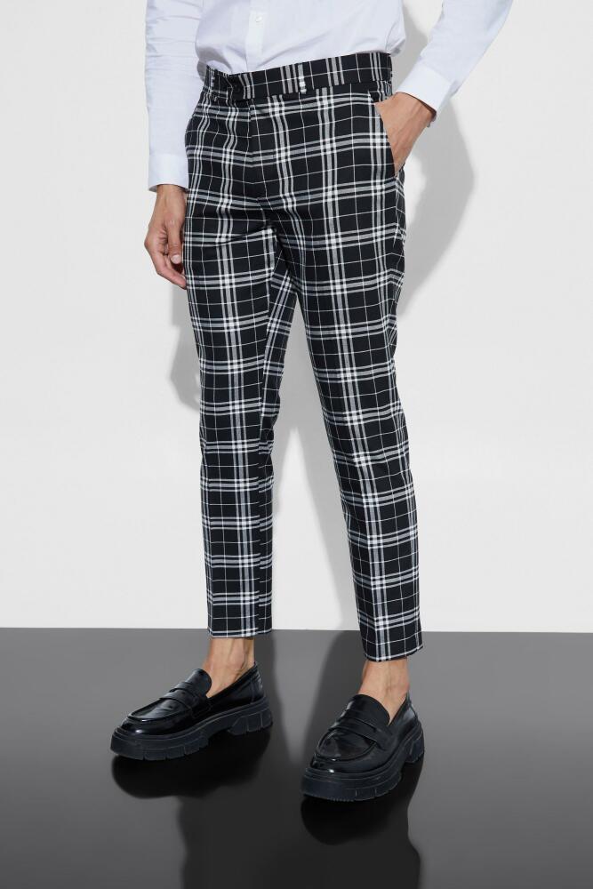 boohoo Mens Mono Plaid Cropped Smart Pants - Black Cover