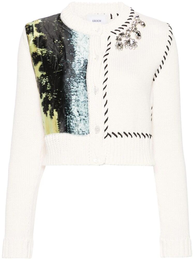 ERDEM abstract-panel cropped cardigan - White Cover