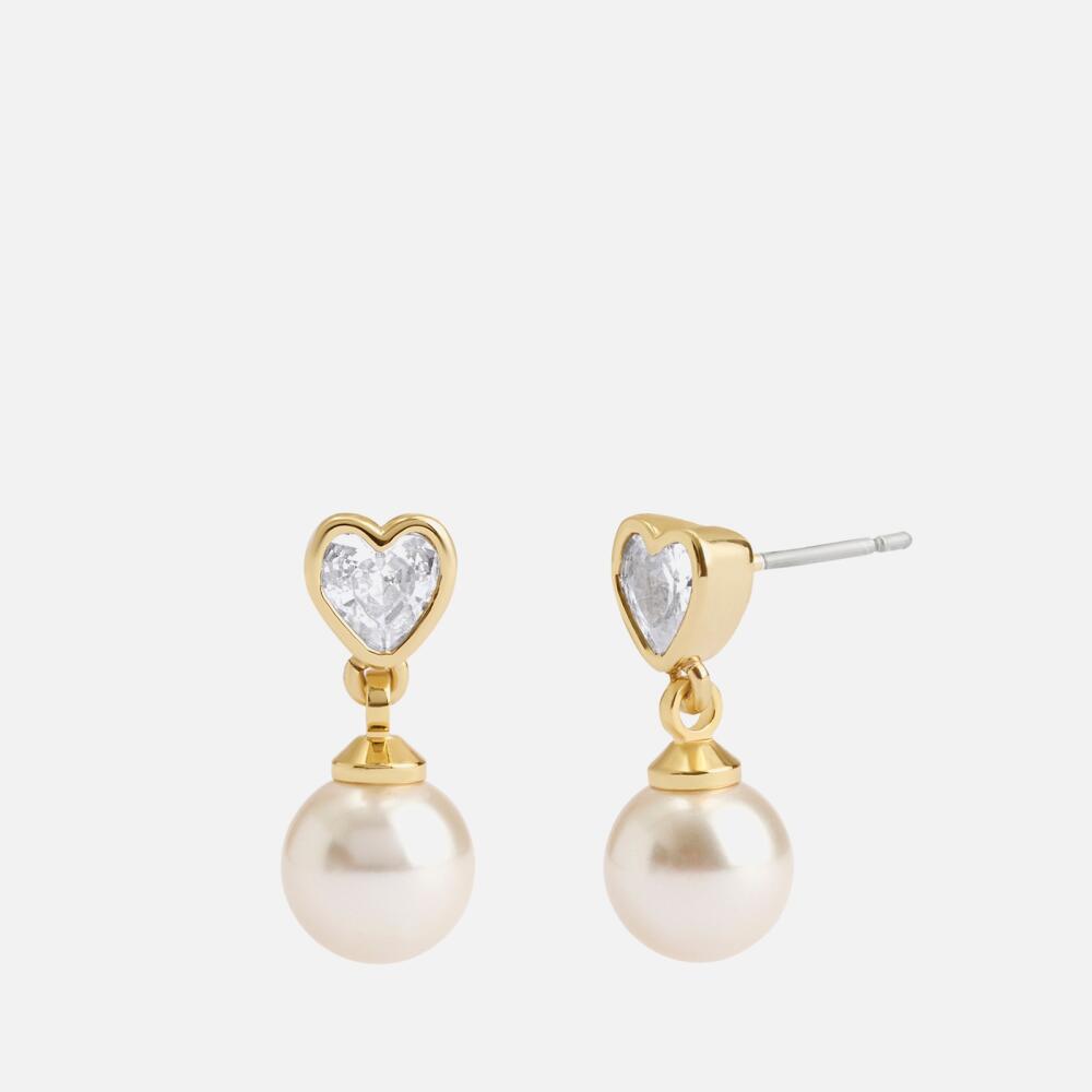 Coach Heart Pearl Drop Gold-Toned Earrings Cover