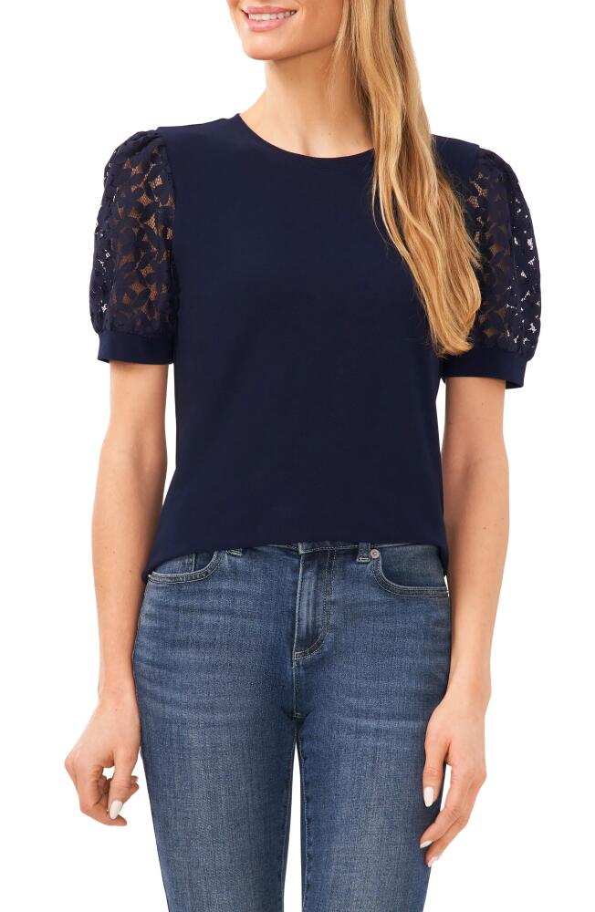 CeCe Lace Puff Sleeve Knit Top in Classic Navy Cover