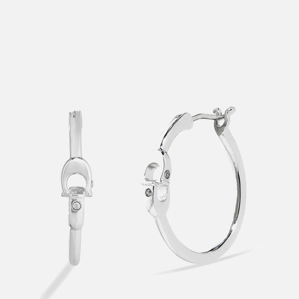 Coach Intrlck Silver-Tone Hoop Earrings Cover