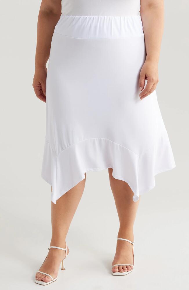 24seven Comfort Apparel Handkerchief Hem Jersey Midi Skirt in White Cover