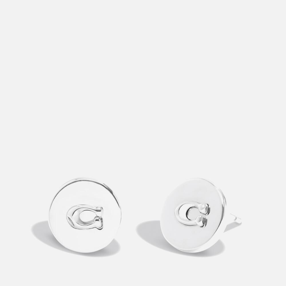 Coach Logo Rhodium-Plated Round Stud Earrings Cover