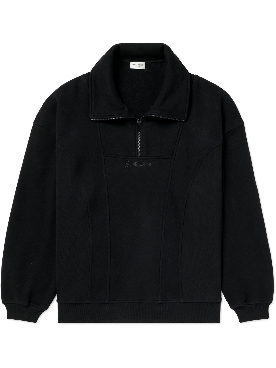 SAINT LAURENT - Logo-Embroidered Cotton-Jersey Half-Zip Sweatshirt - Men - Black Cover