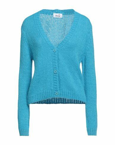 Niū Woman Cardigan Azure Acrylic, Polyamide, Alpaca wool, Viscose, Metallic Polyester Cover