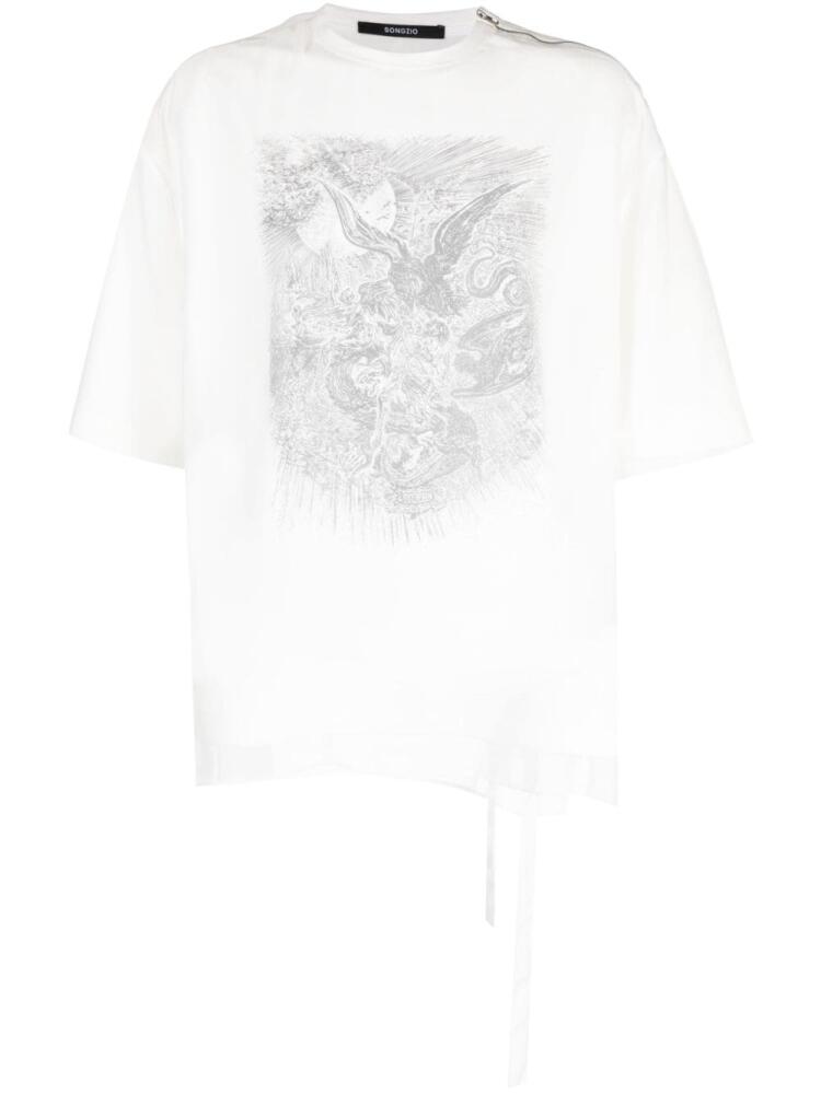 SONGZIO Ghost Inferno tulle-overlay T-shirt - White Cover