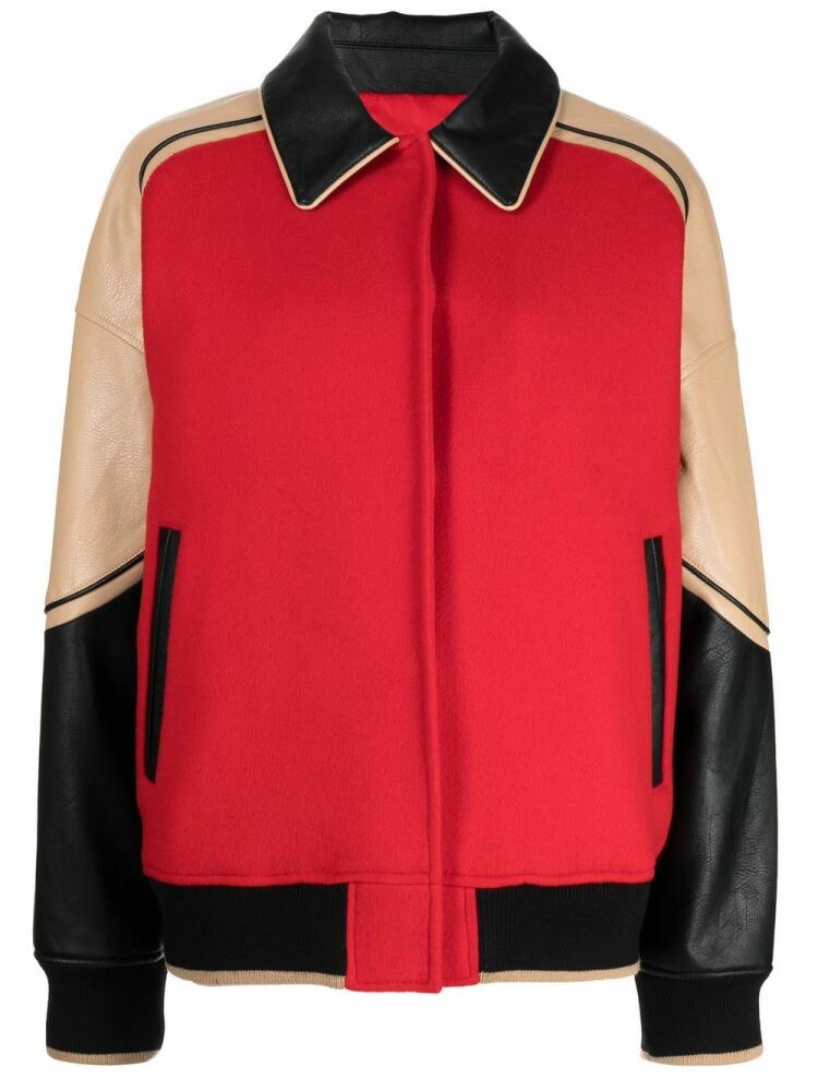 Goen.J faux-leather trim wool bomber jacket - Red Cover