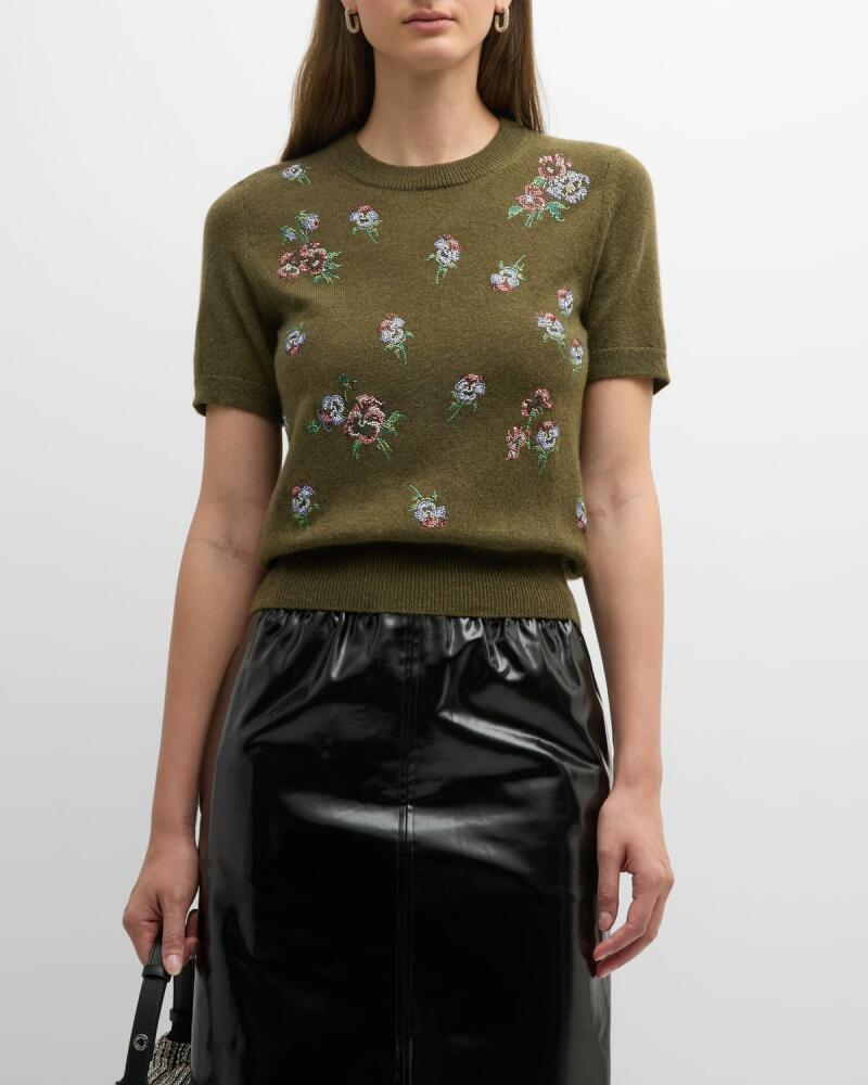 Libertine Strass Pansies Short-Sleeve Cashmere Pullover Cover