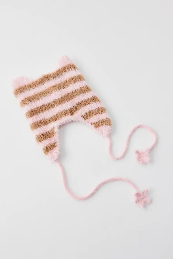 Striped Eyelash Ear Beanie in Pink Cover