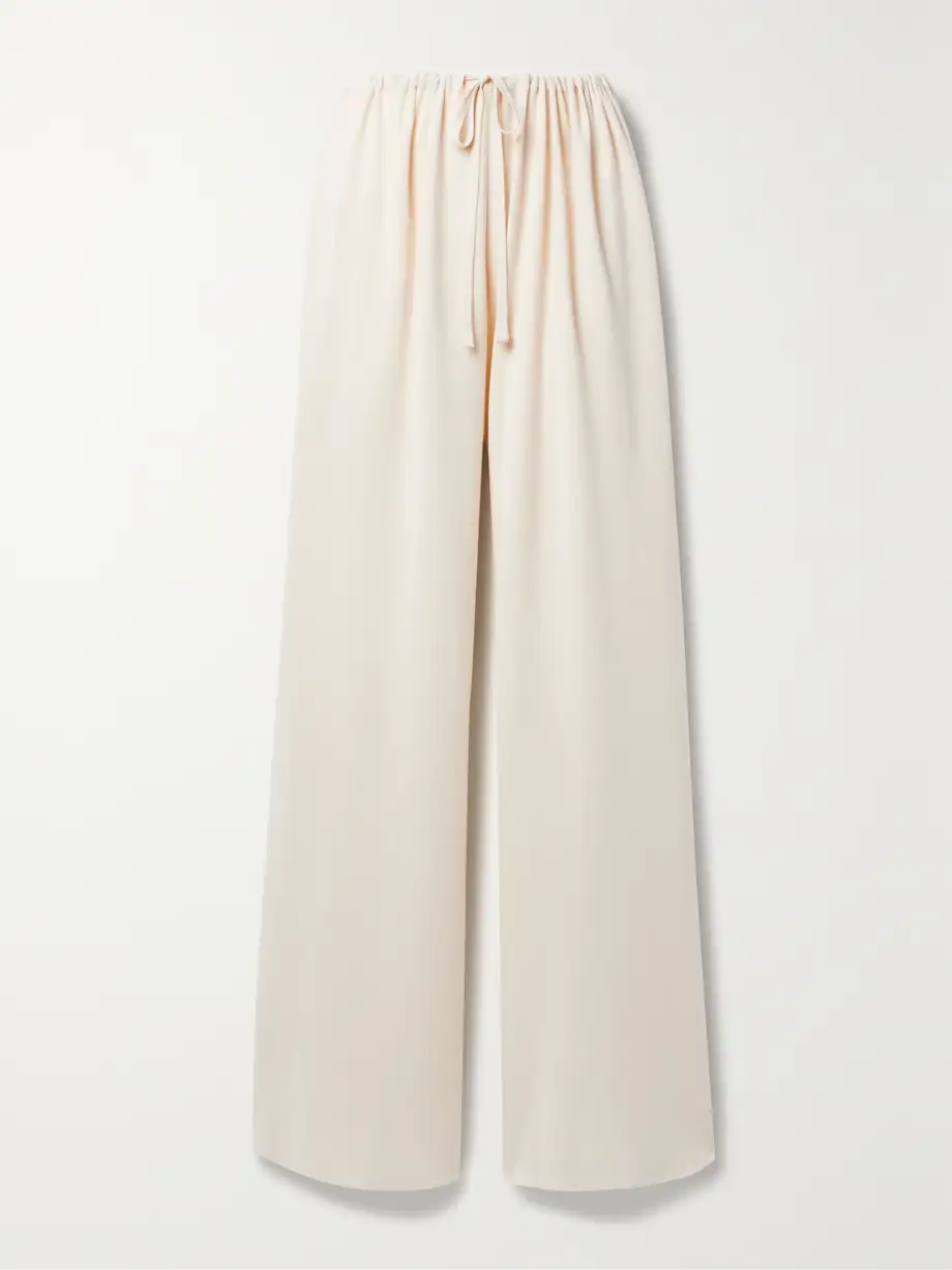 The Row - Delphine Silk And Cotton-blend Jersey Wide-leg Pants - Ivory Cover